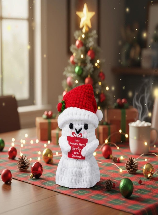 DJianrang Christmas Ghost Positive Crochet - Funny Ghosts Handmade Crochet Dolls with Encouragement Card, Mini Emotional Support Knitted Ornament Craft Gifts for Party Favor Desktop Room Office Decor - Image 5